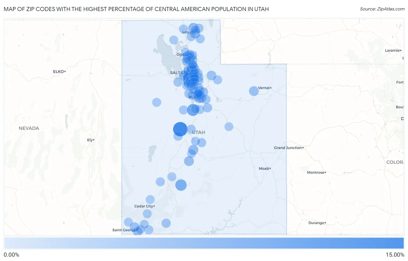 Zip Codes with the Highest Percentage of Central American Population in Utah Map