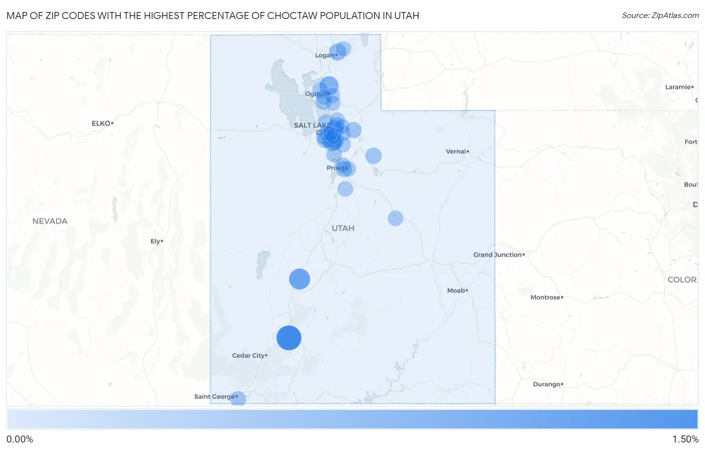 Zip Codes with the Highest Percentage of Choctaw Population in Utah Map