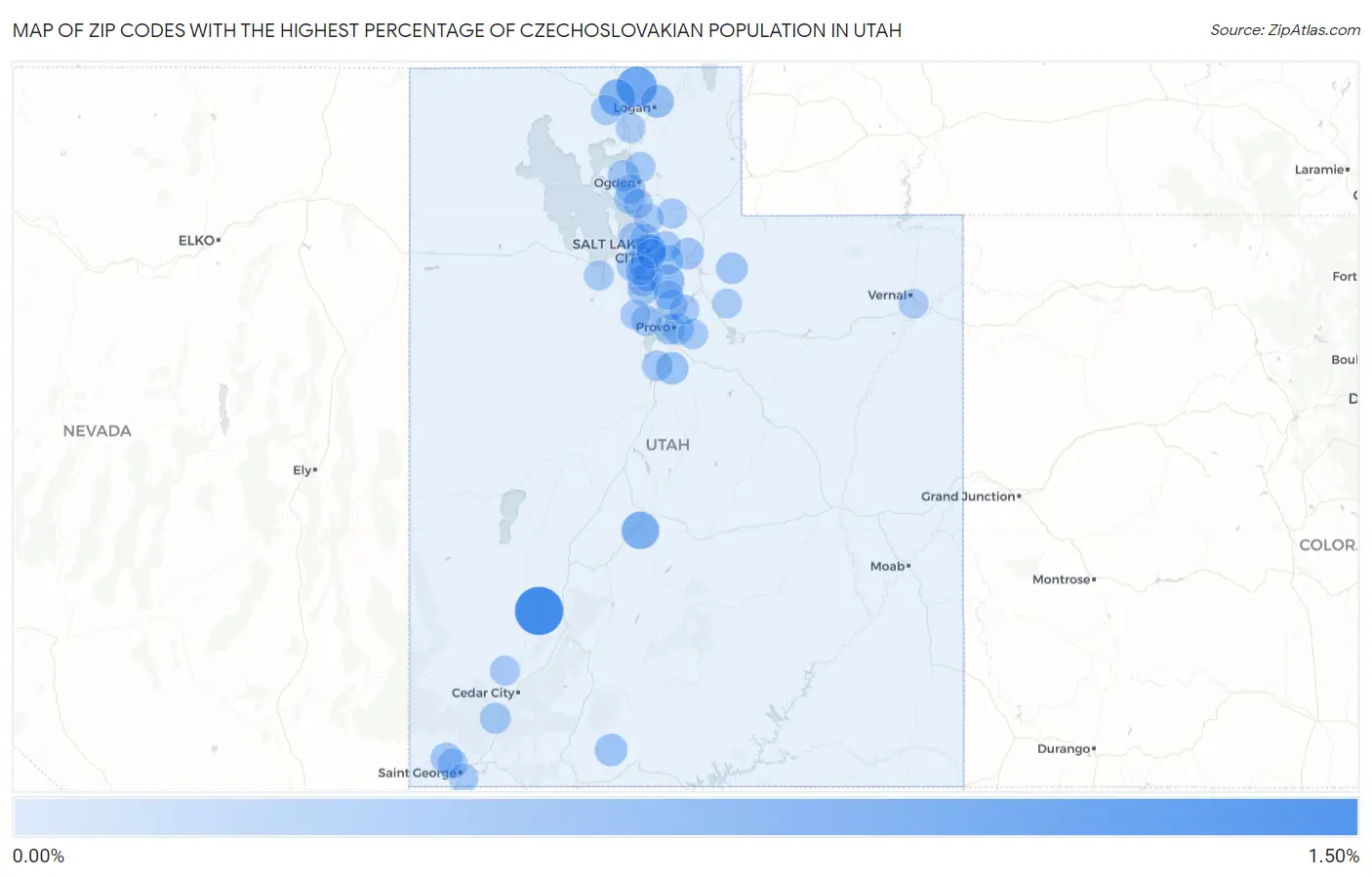 Zip Codes with the Highest Percentage of Czechoslovakian Population in Utah Map