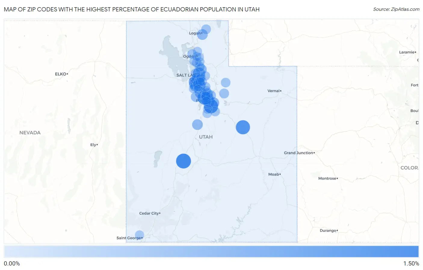 Zip Codes with the Highest Percentage of Ecuadorian Population in Utah Map