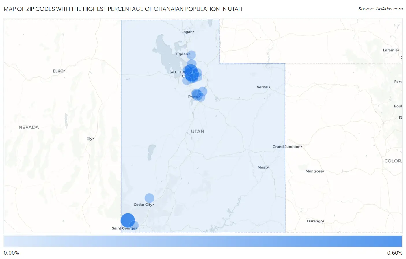Zip Codes with the Highest Percentage of Ghanaian Population in Utah Map