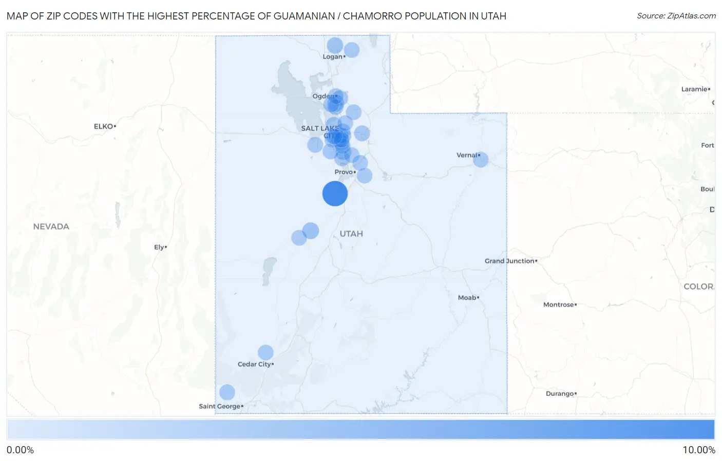Zip Codes with the Highest Percentage of Guamanian / Chamorro Population in Utah Map