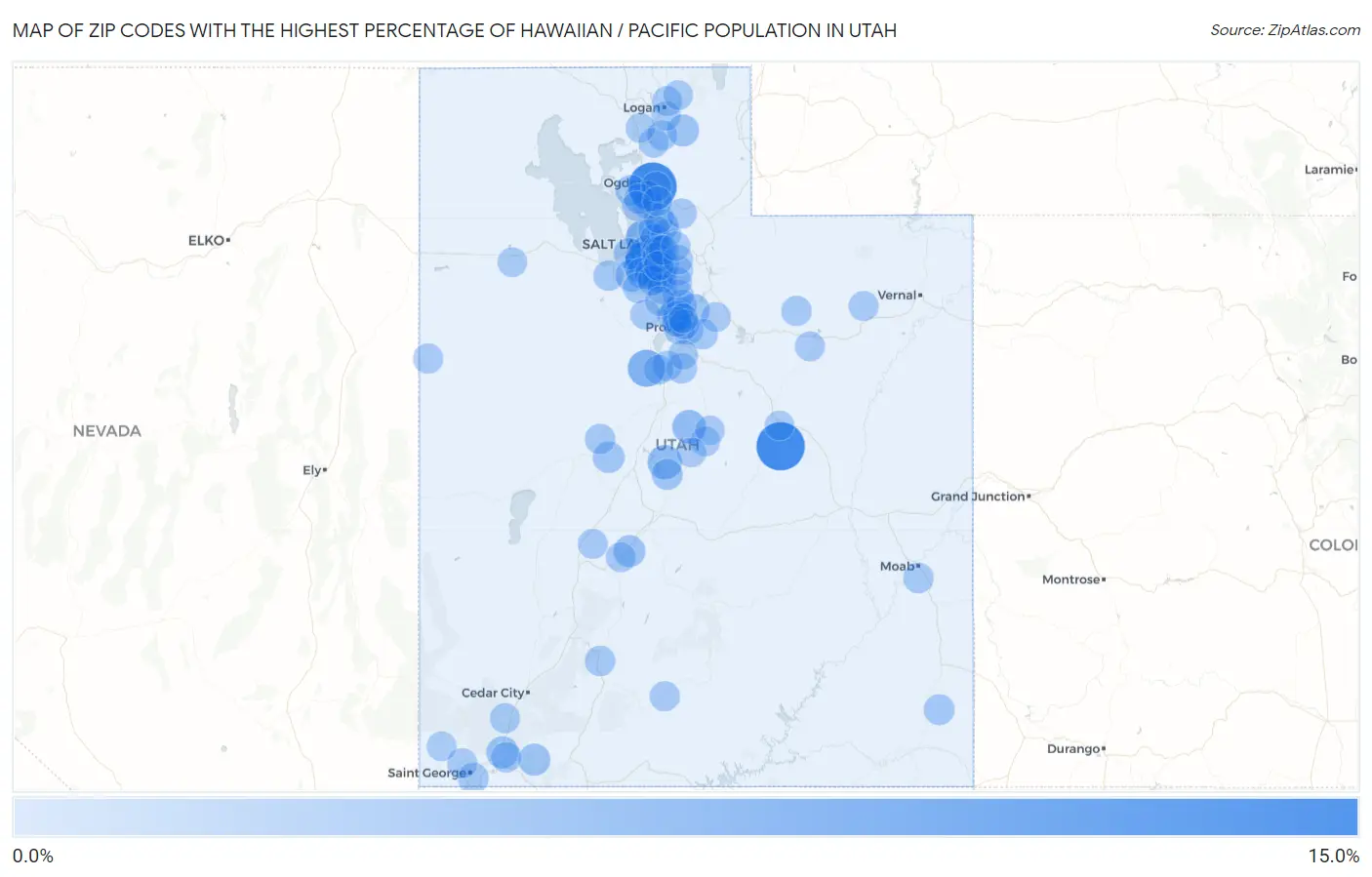 Zip Codes with the Highest Percentage of Hawaiian / Pacific Population in Utah Map