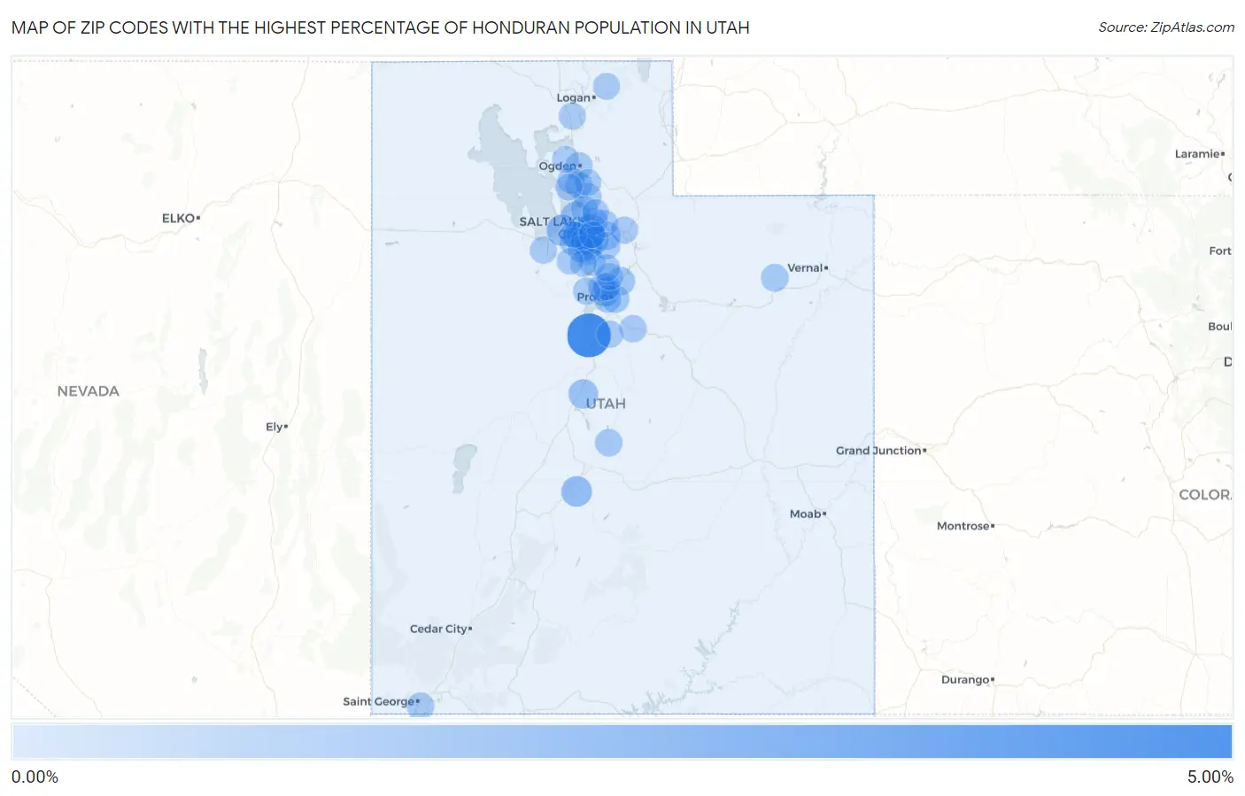 Zip Codes with the Highest Percentage of Honduran Population in Utah Map