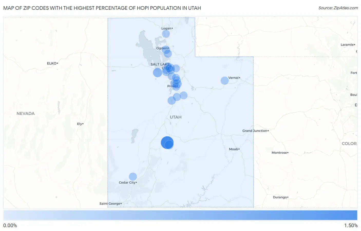 Zip Codes with the Highest Percentage of Hopi Population in Utah Map