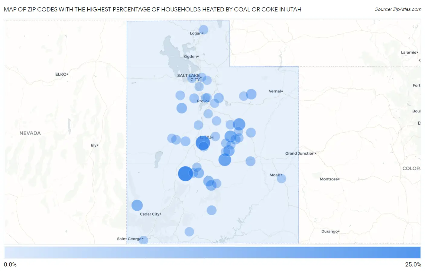 Zip Codes with the Highest Percentage of Households Heated by Coal or Coke in Utah Map