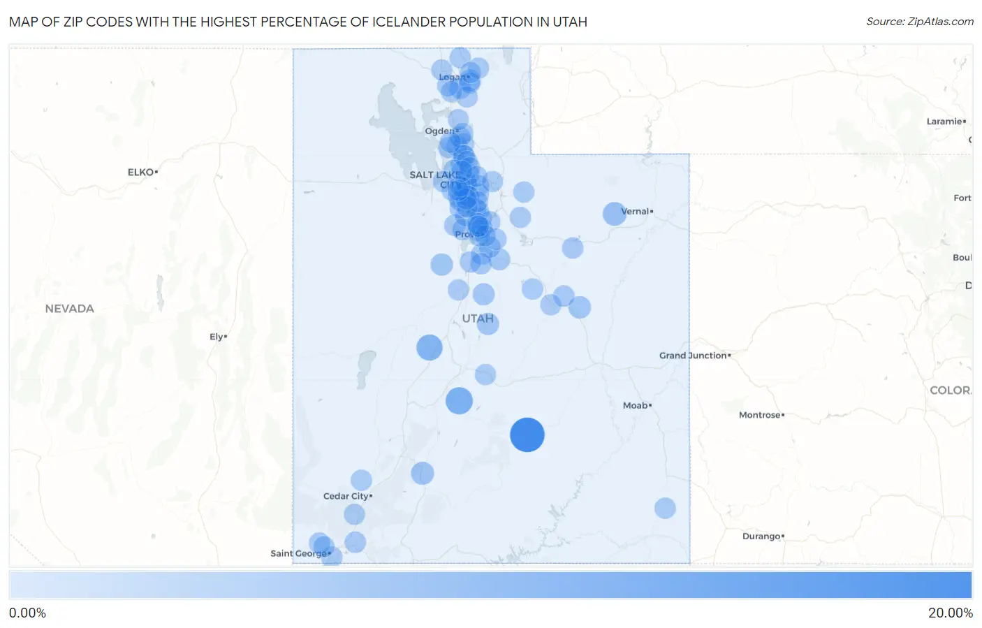 Zip Codes with the Highest Percentage of Icelander Population in Utah Map