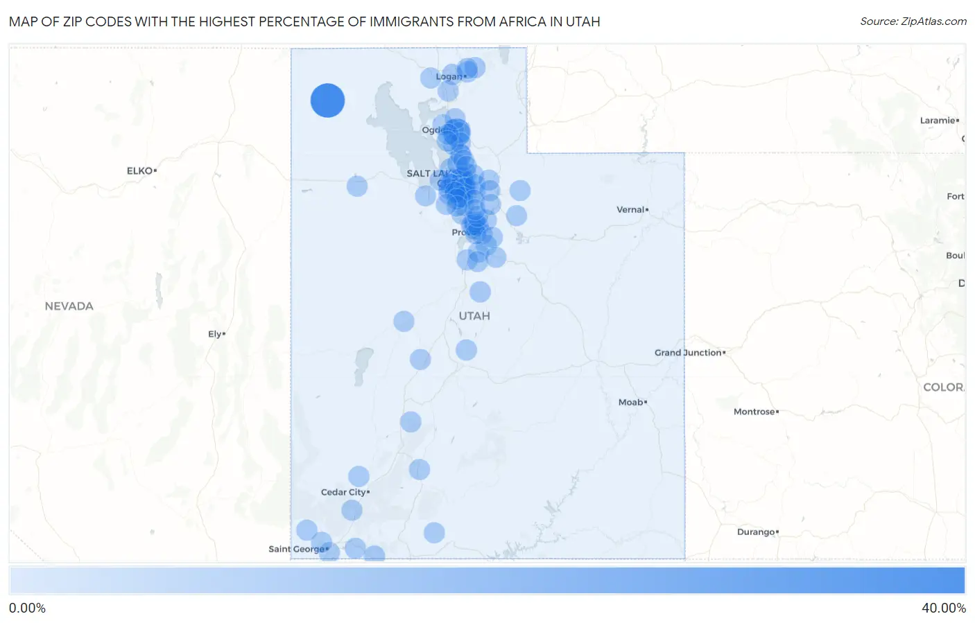 Zip Codes with the Highest Percentage of Immigrants from Africa in Utah Map