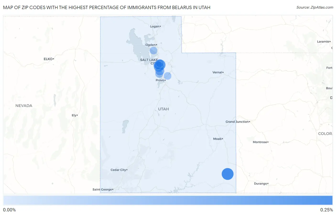 Zip Codes with the Highest Percentage of Immigrants from Belarus in Utah Map