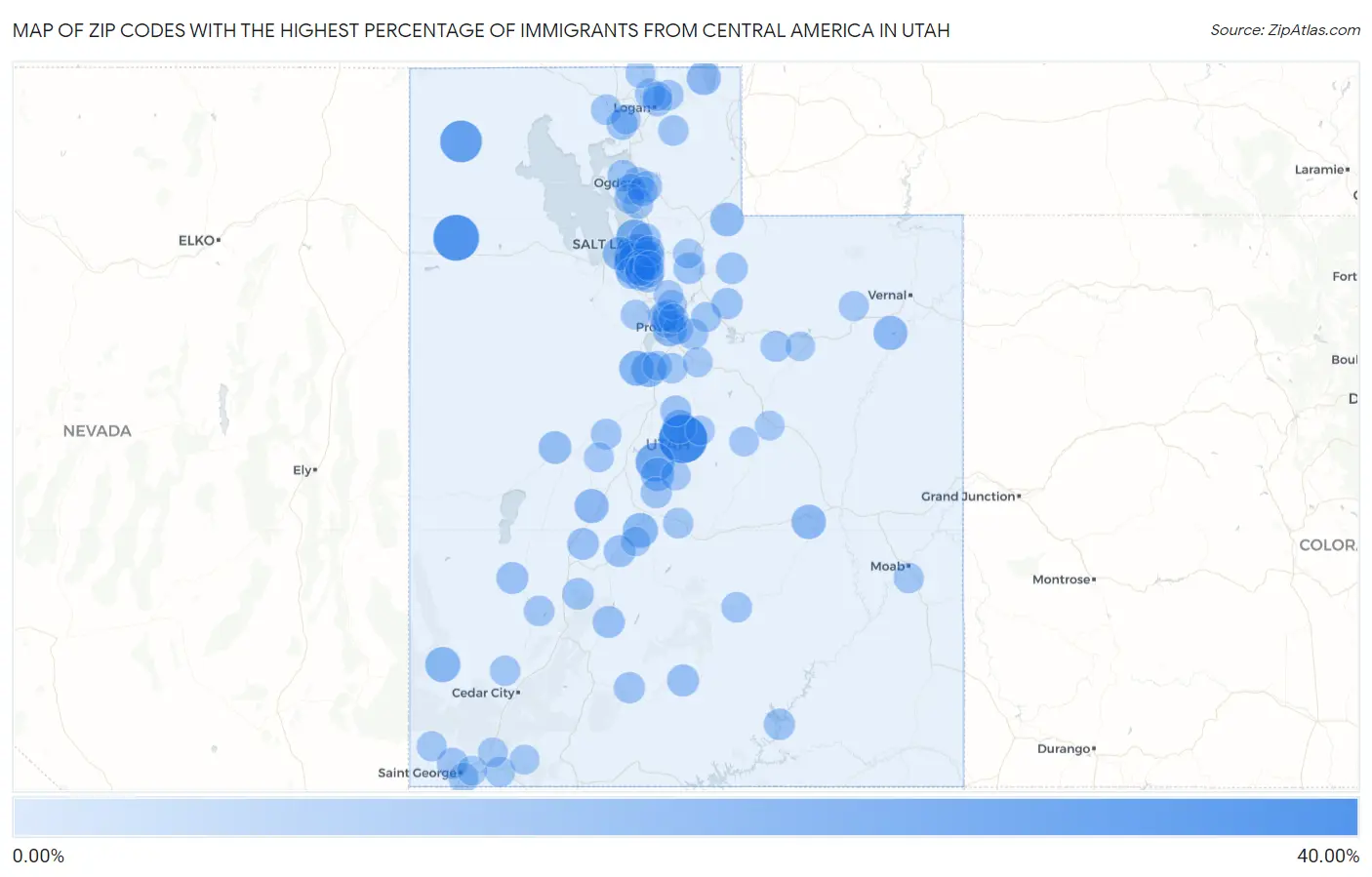 Zip Codes with the Highest Percentage of Immigrants from Central America in Utah Map