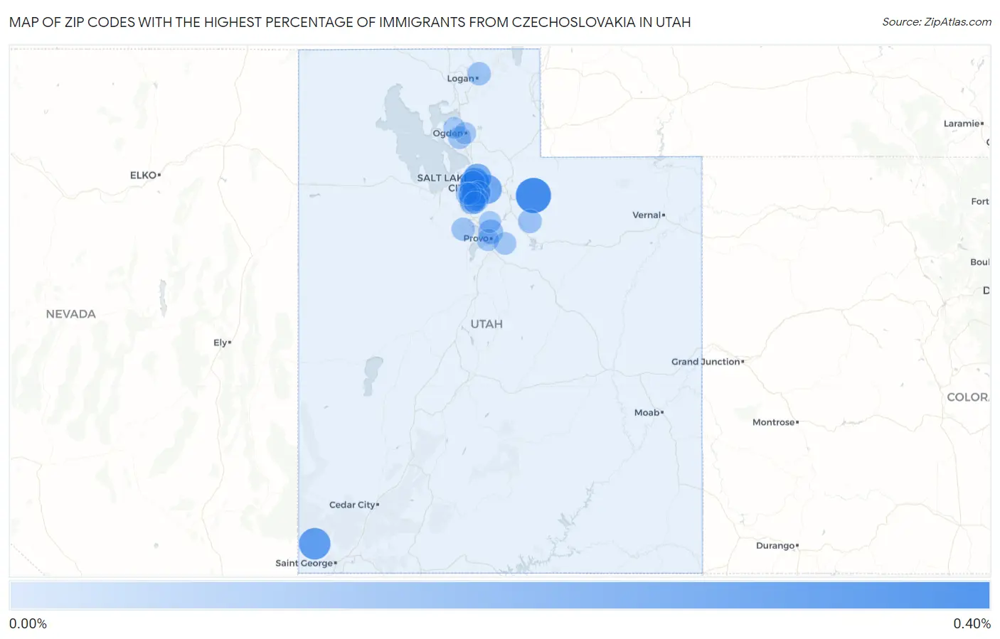 Zip Codes with the Highest Percentage of Immigrants from Czechoslovakia in Utah Map