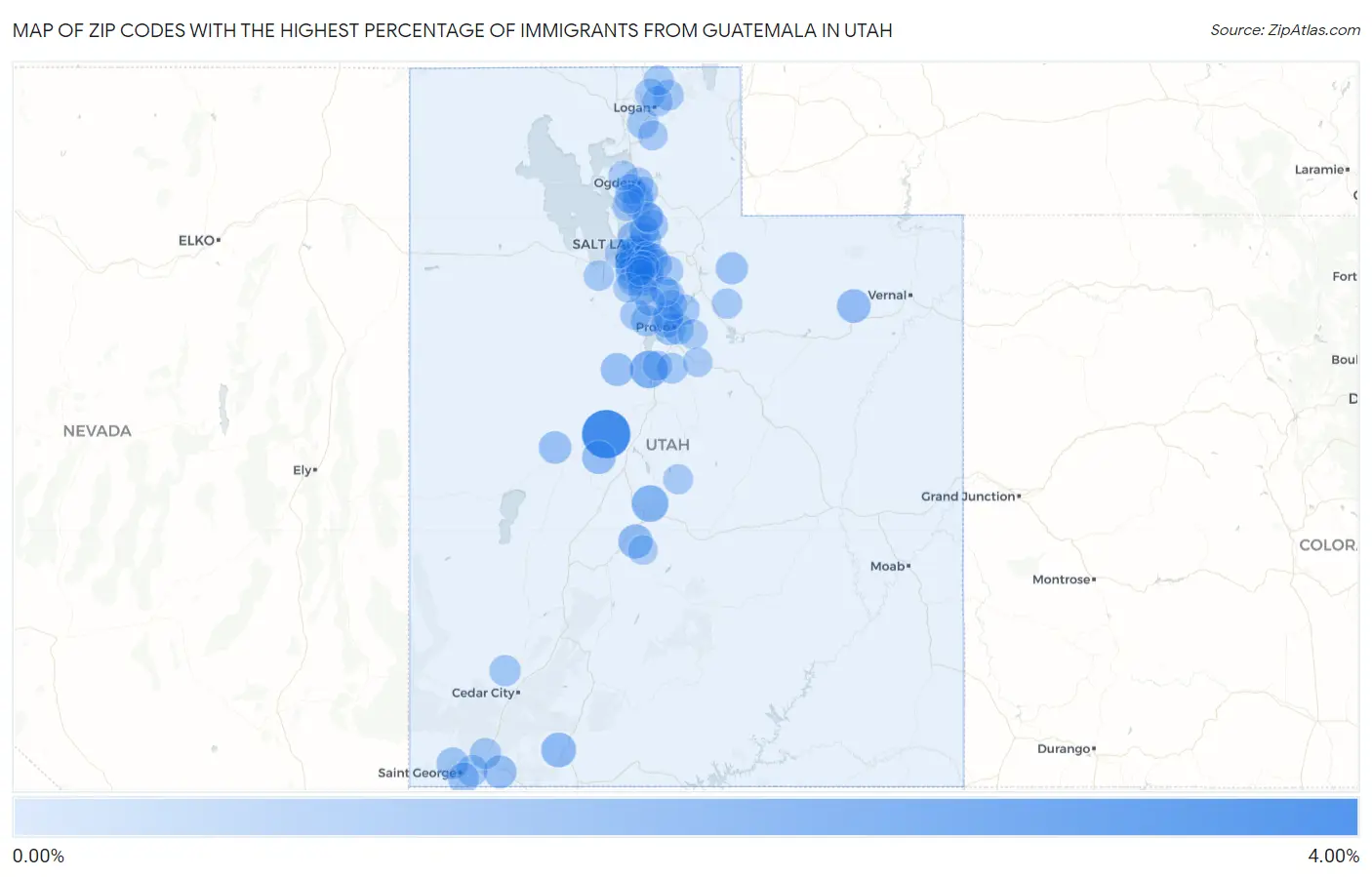 Zip Codes with the Highest Percentage of Immigrants from Guatemala in Utah Map