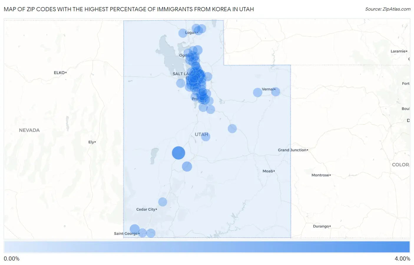 Zip Codes with the Highest Percentage of Immigrants from Korea in Utah Map