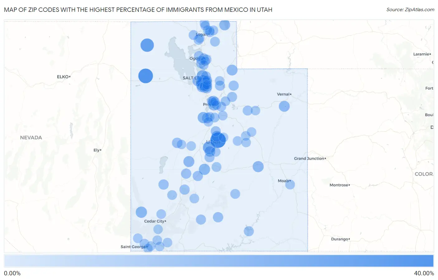 Zip Codes with the Highest Percentage of Immigrants from Mexico in Utah Map