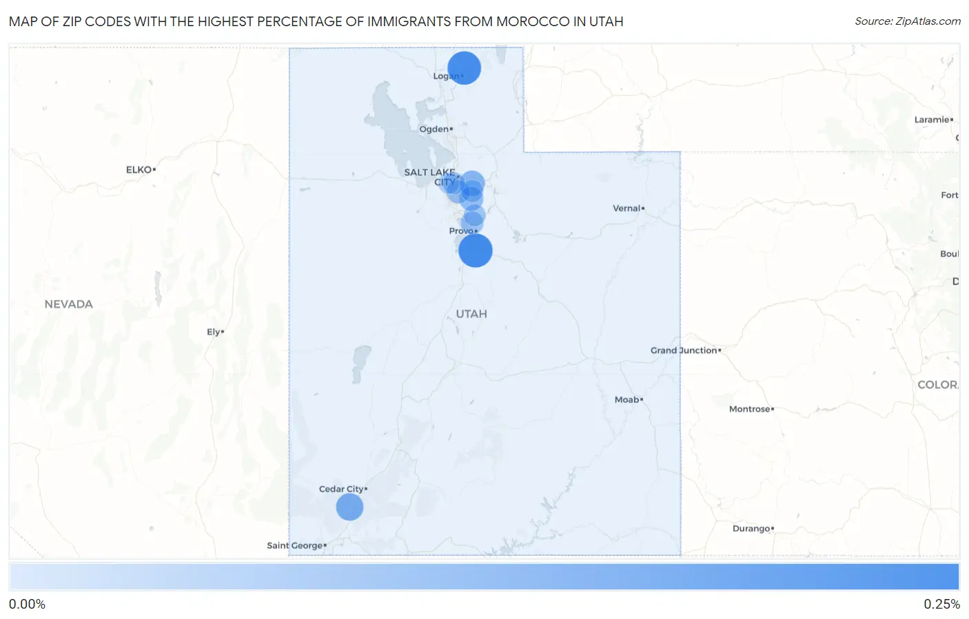 Zip Codes with the Highest Percentage of Immigrants from Morocco in Utah Map
