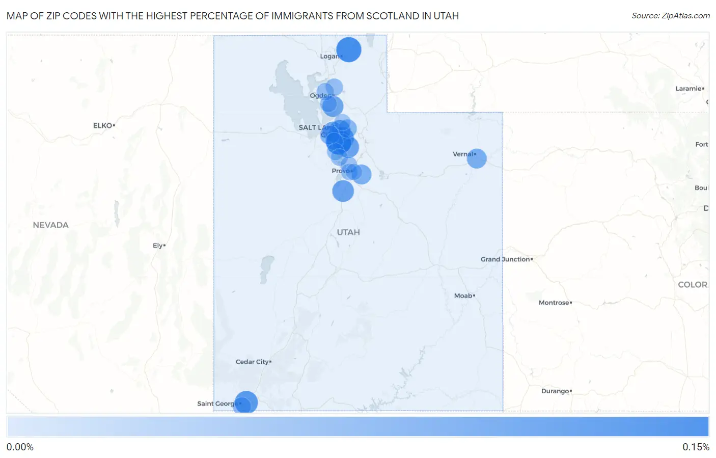 Zip Codes with the Highest Percentage of Immigrants from Scotland in Utah Map