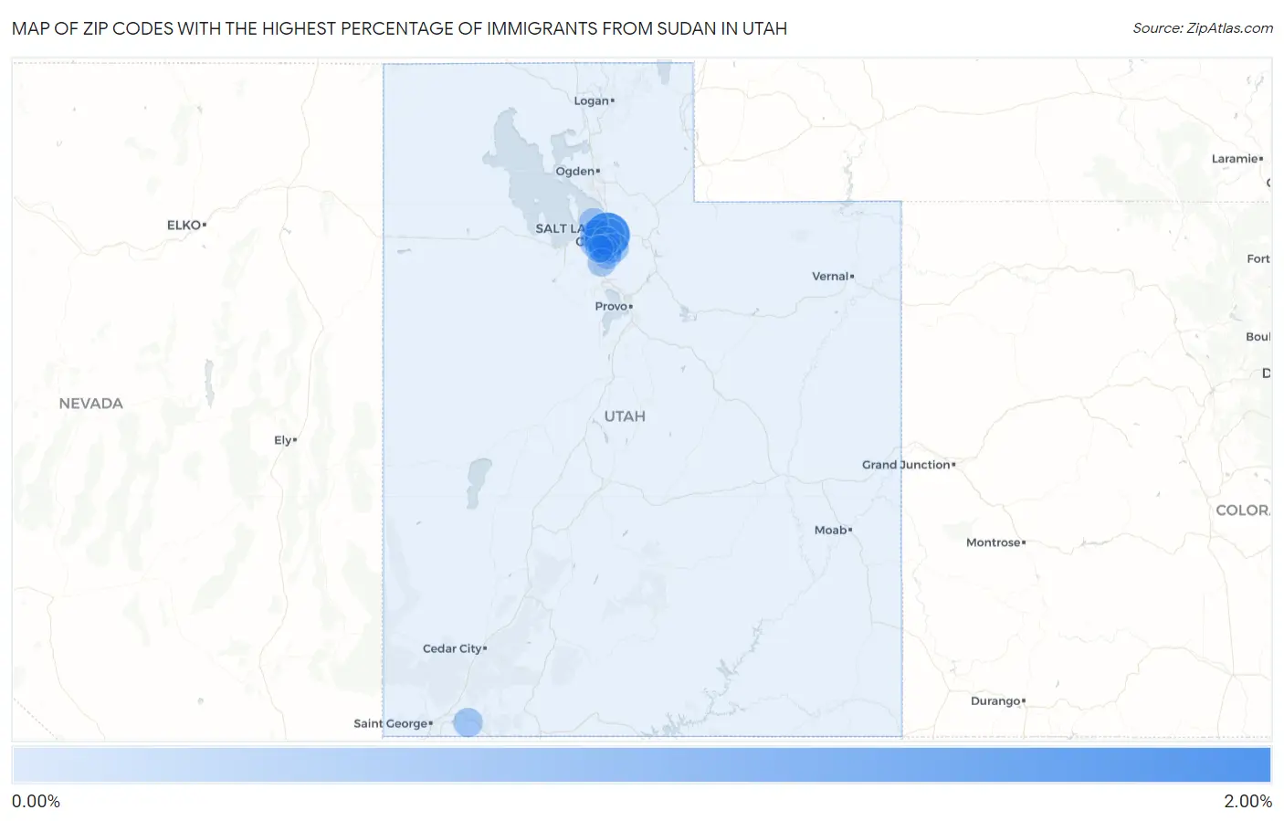 Zip Codes with the Highest Percentage of Immigrants from Sudan in Utah Map