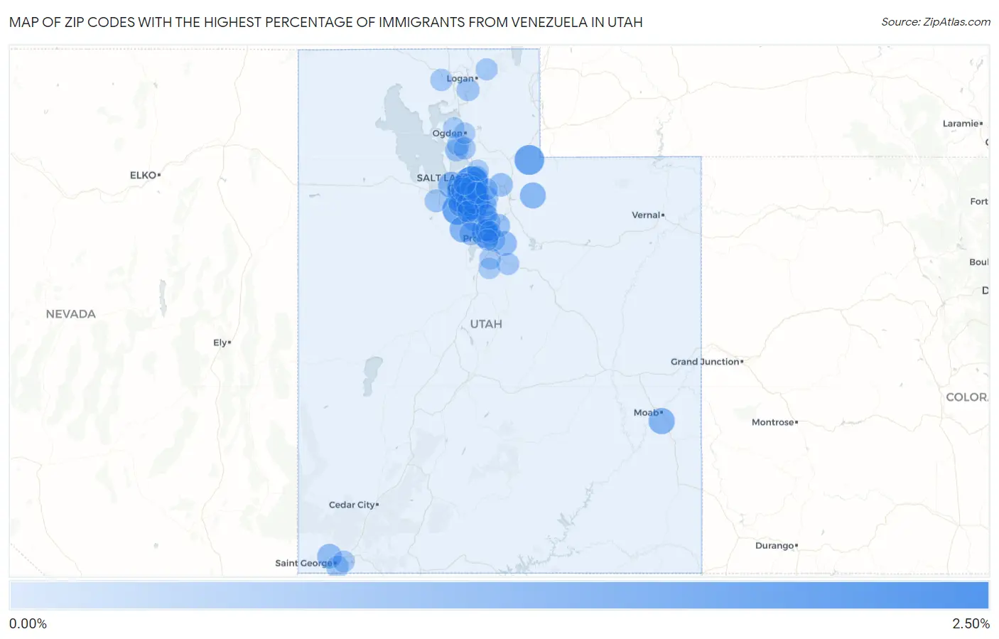 Zip Codes with the Highest Percentage of Immigrants from Venezuela in Utah Map
