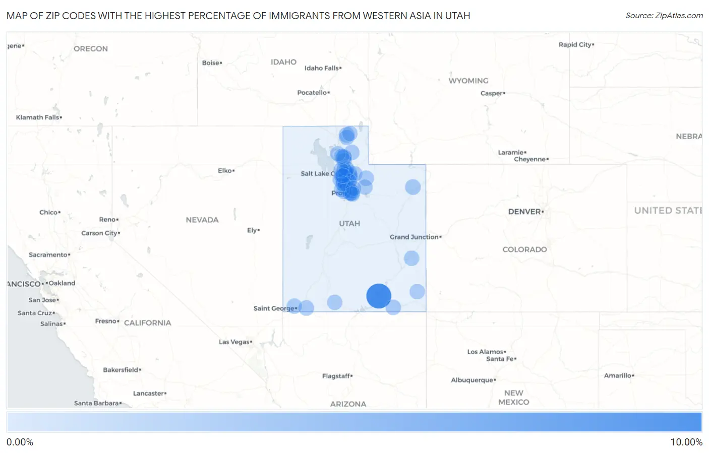 Zip Codes with the Highest Percentage of Immigrants from Western Asia in Utah Map