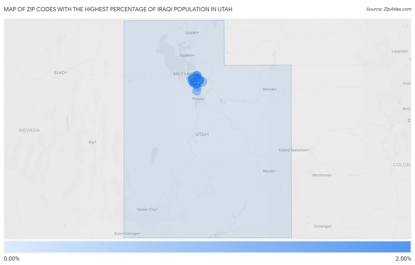 Zip Codes with the Highest Percentage of Iraqi Population in Utah Map