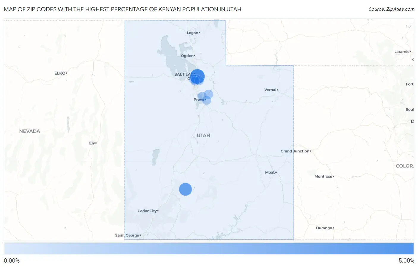 Zip Codes with the Highest Percentage of Kenyan Population in Utah Map