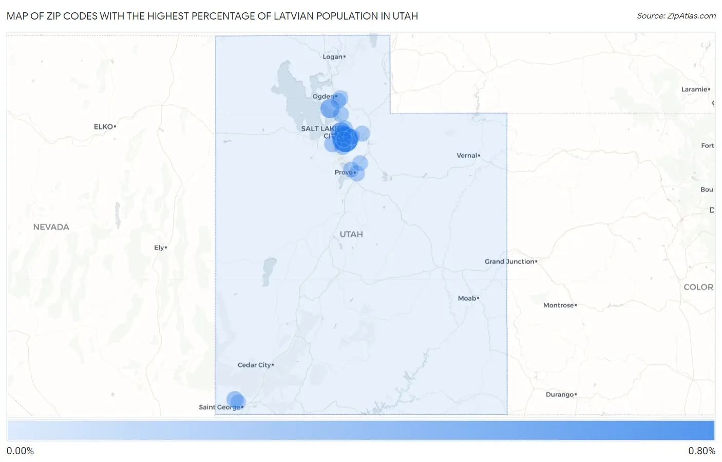 Zip Codes with the Highest Percentage of Latvian Population in Utah Map