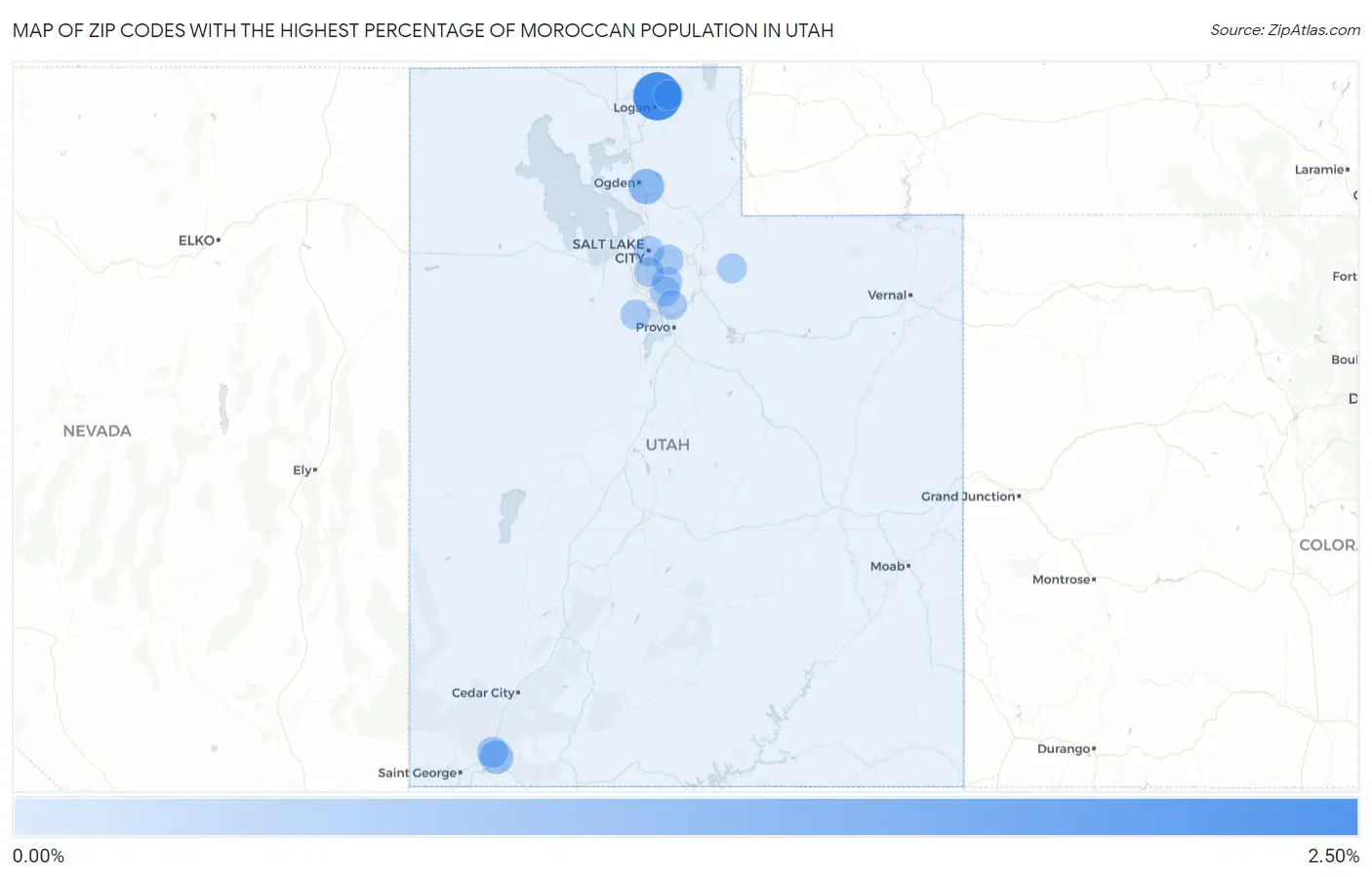 Zip Codes with the Highest Percentage of Moroccan Population in Utah Map
