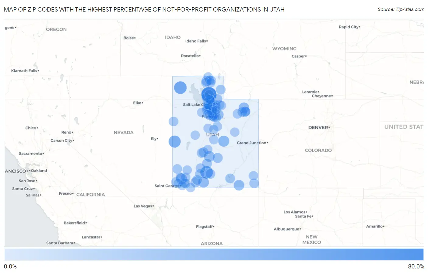 Zip Codes with the Highest Percentage of Not-for-profit Organizations in Utah Map