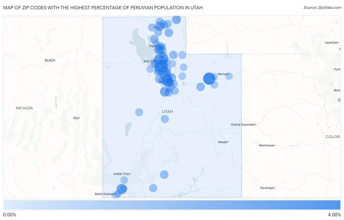 Zip Codes with the Highest Percentage of Peruvian Population in Utah Map