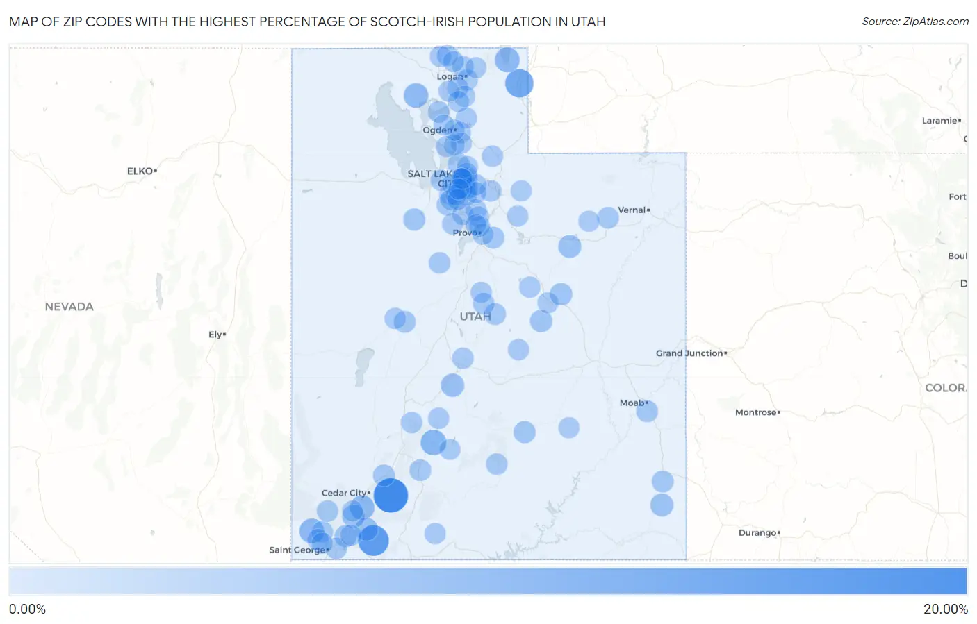 Zip Codes with the Highest Percentage of Scotch-Irish Population in Utah Map