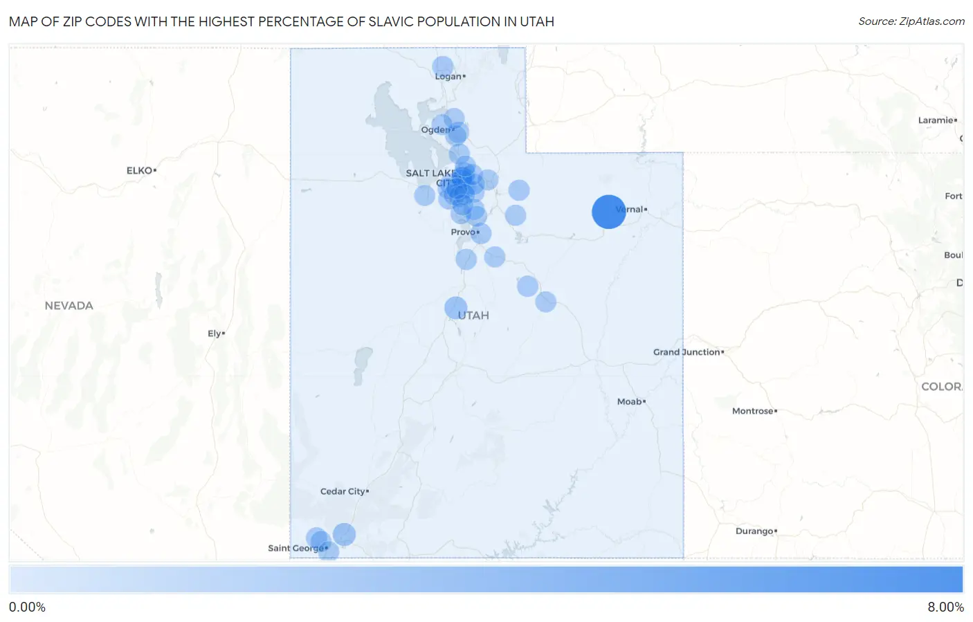 Zip Codes with the Highest Percentage of Slavic Population in Utah Map