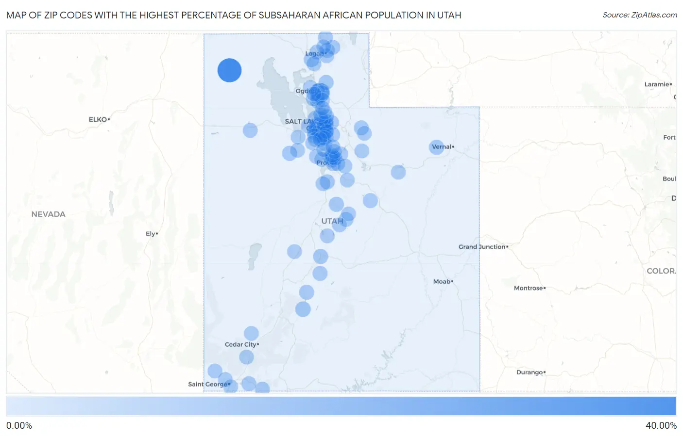Zip Codes with the Highest Percentage of Subsaharan African Population in Utah Map
