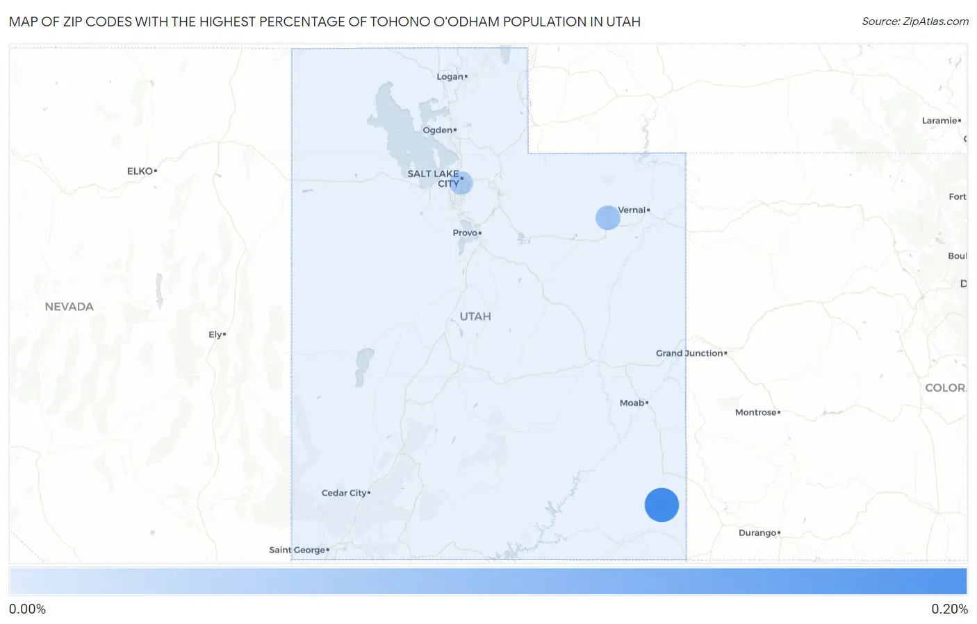 Zip Codes with the Highest Percentage of Tohono O'Odham Population in Utah Map