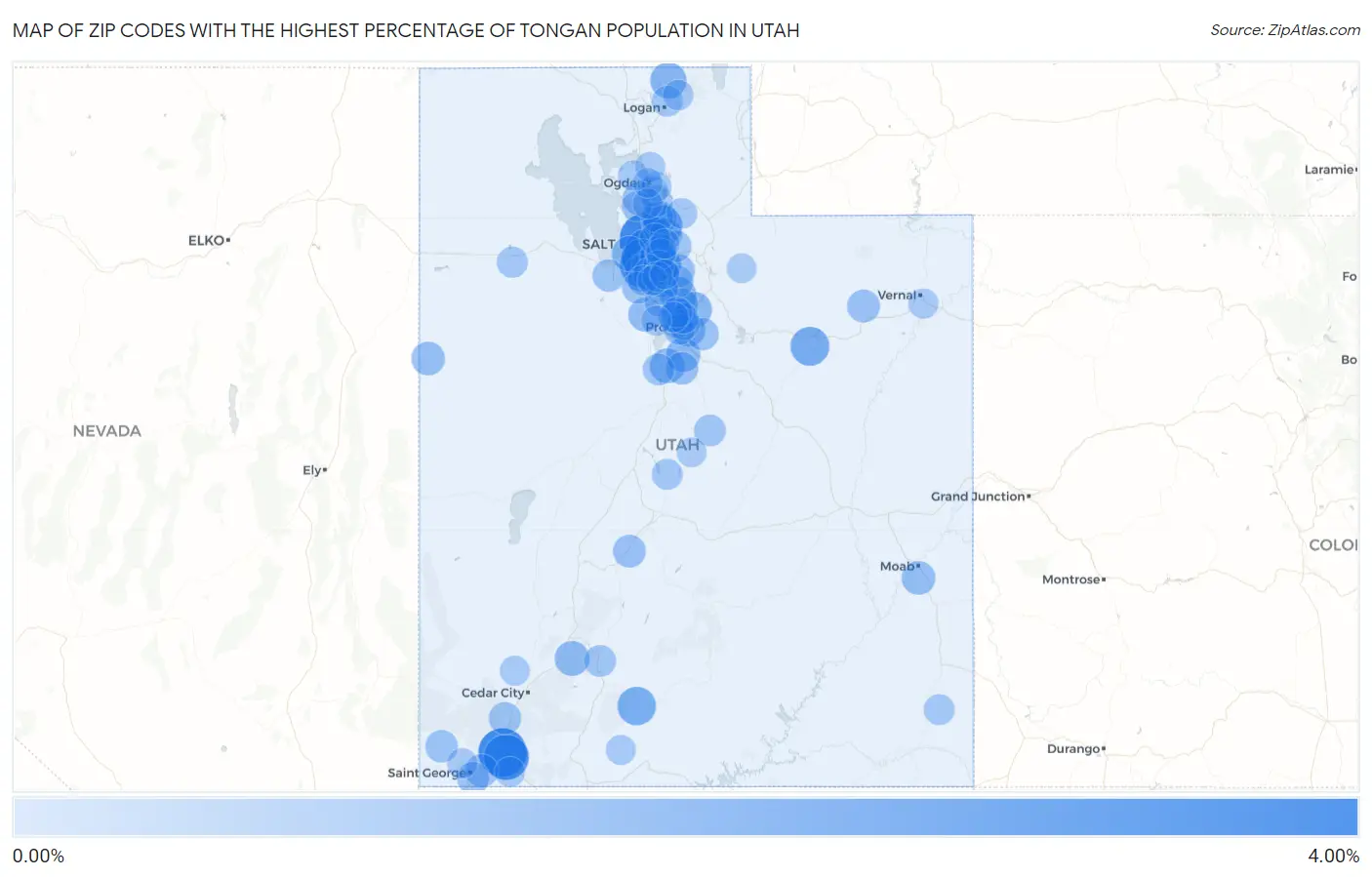 Zip Codes with the Highest Percentage of Tongan Population in Utah Map