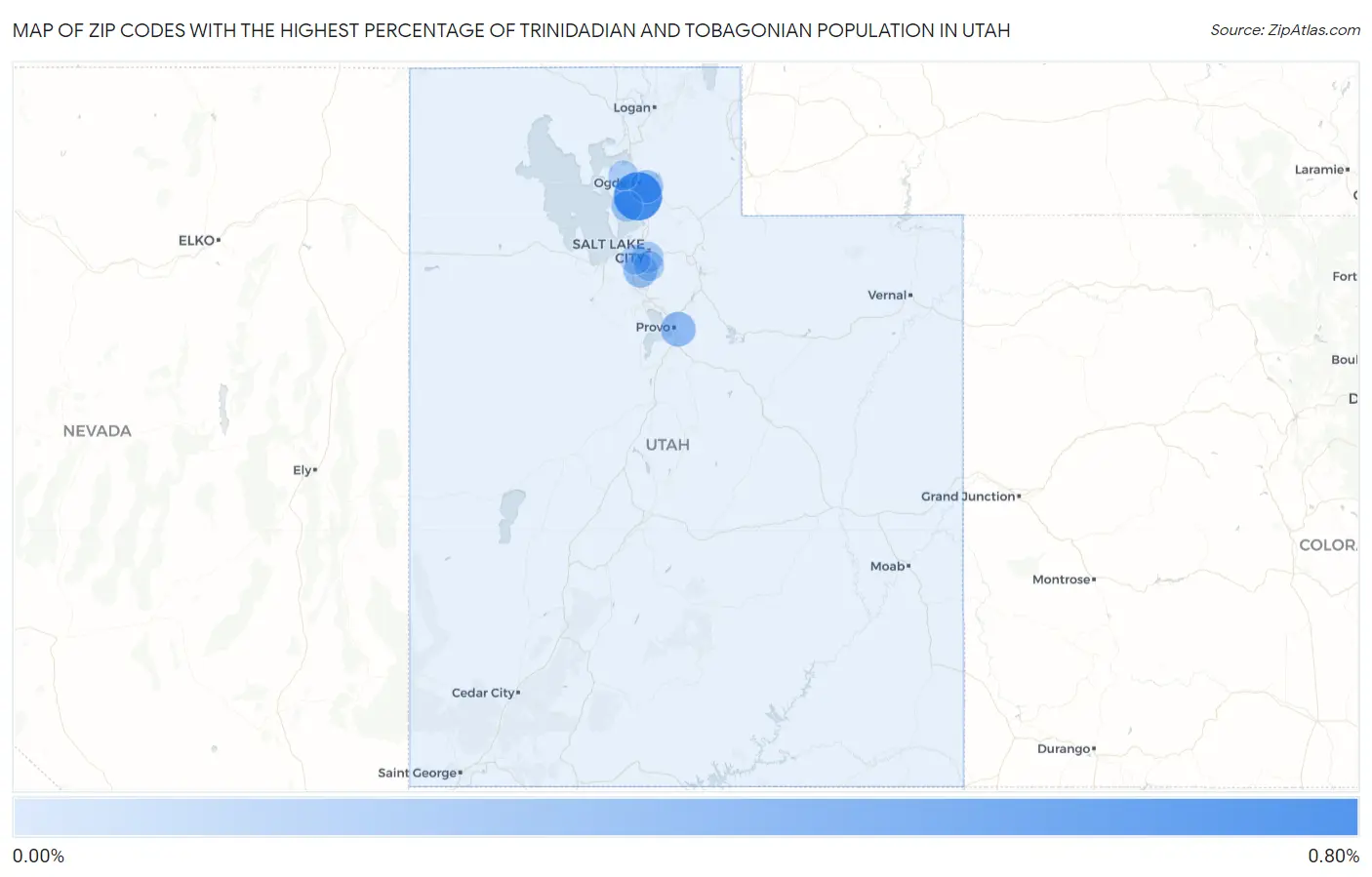 Zip Codes with the Highest Percentage of Trinidadian and Tobagonian Population in Utah Map