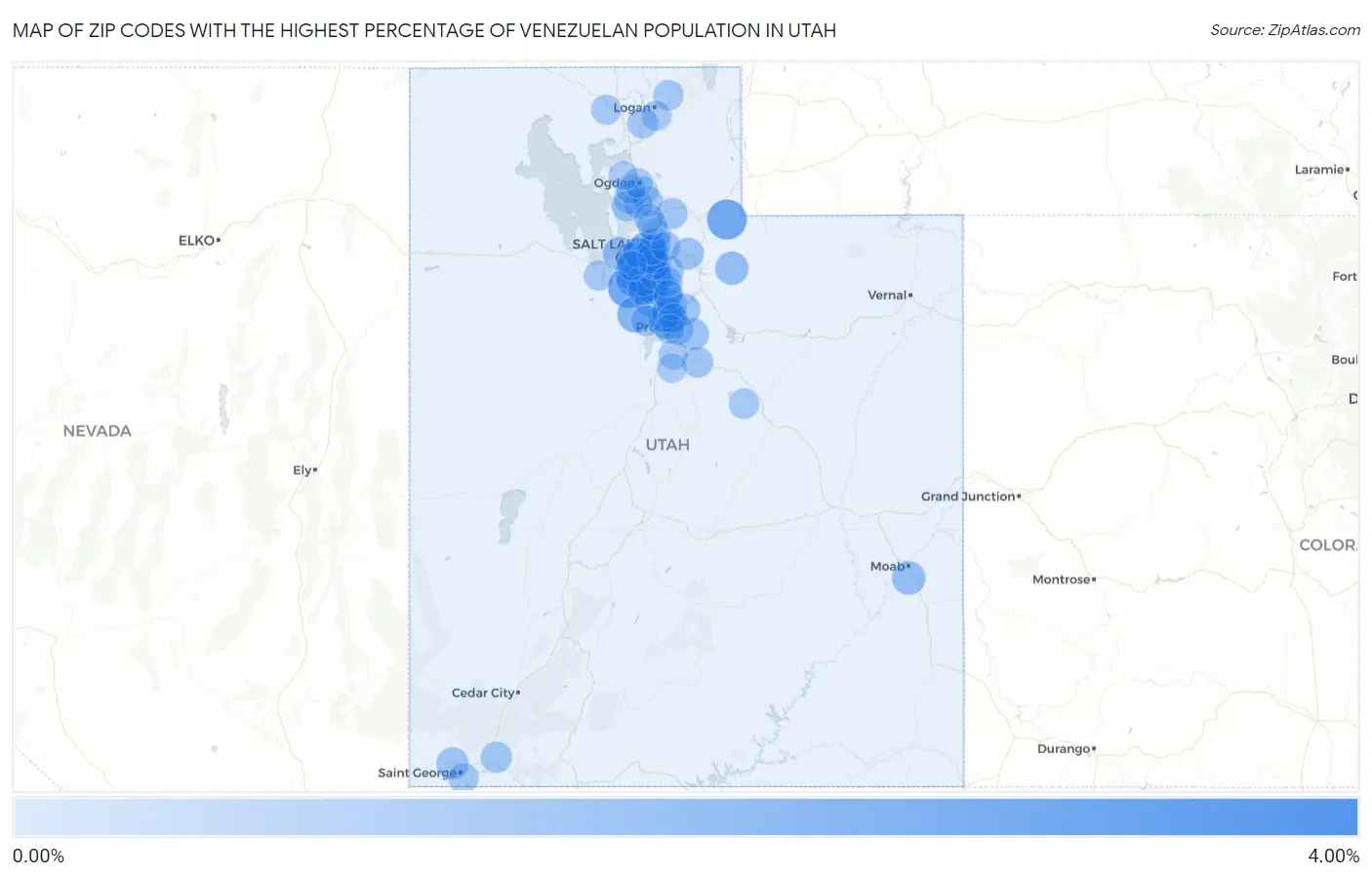 Zip Codes with the Highest Percentage of Venezuelan Population in Utah Map