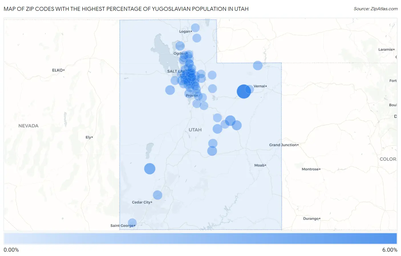Zip Codes with the Highest Percentage of Yugoslavian Population in Utah Map