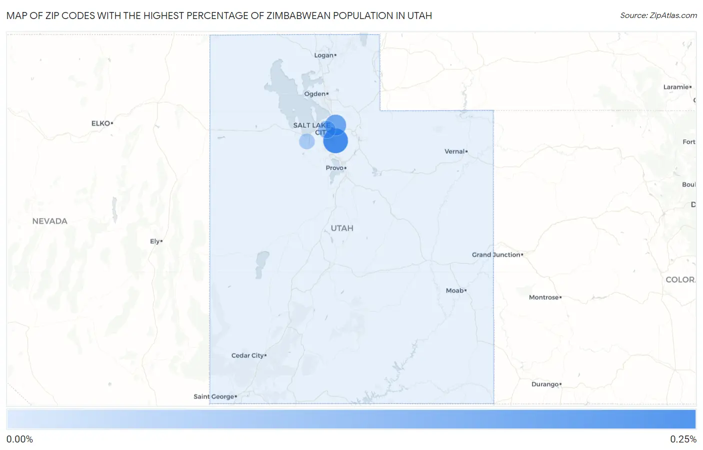 Zip Codes with the Highest Percentage of Zimbabwean Population in Utah Map