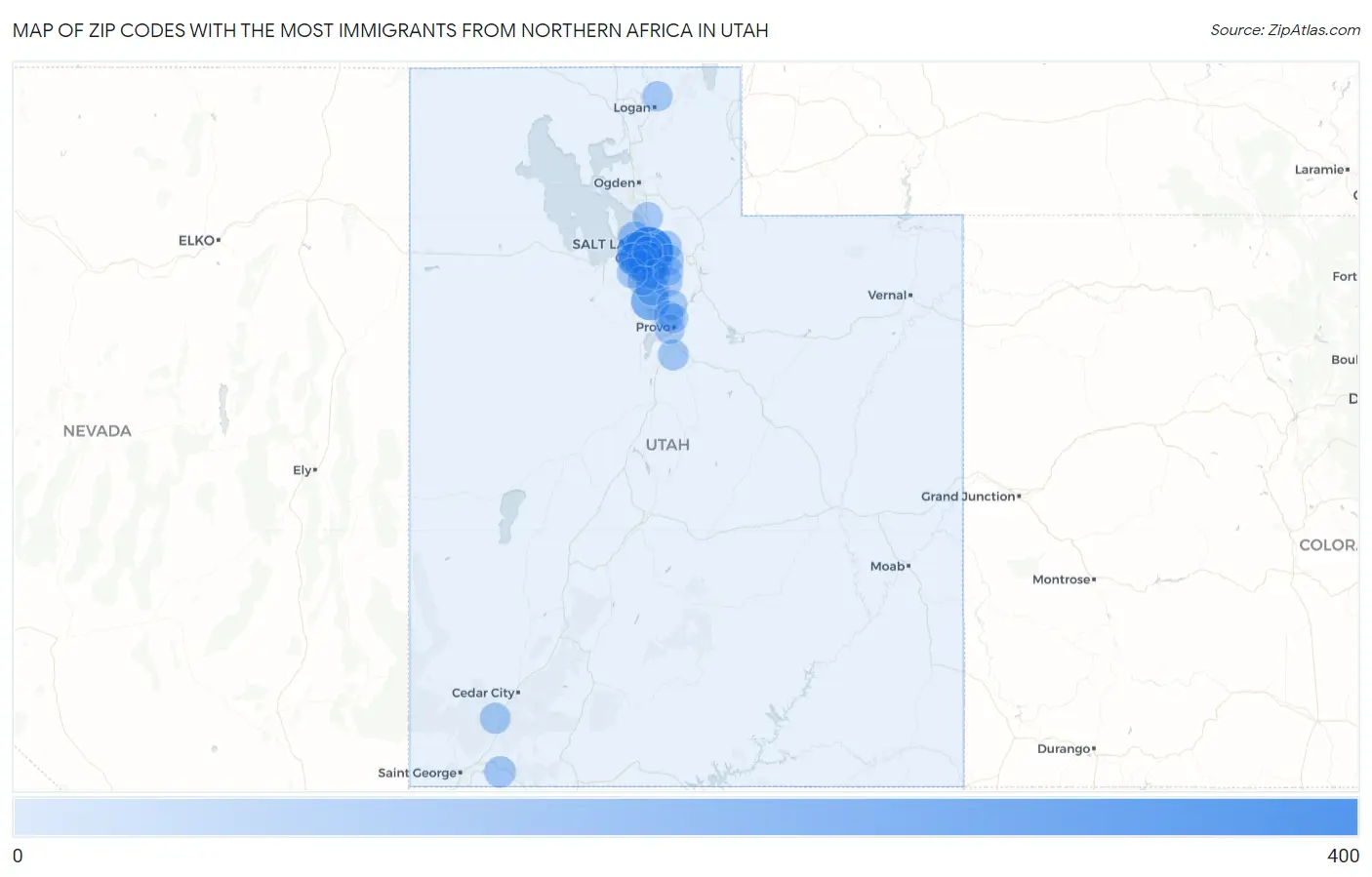 Zip Codes with the Most Immigrants from Northern Africa in Utah Map