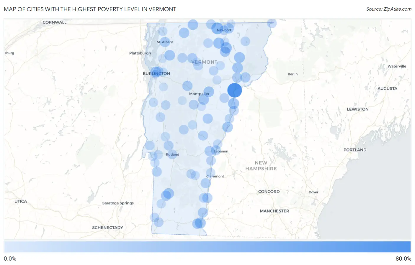 Cities with the Highest Poverty Level in Vermont Map