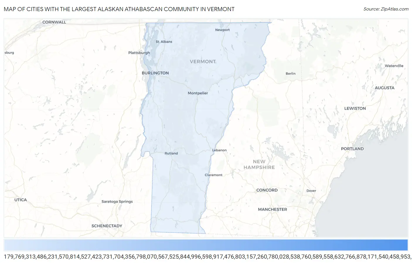 Cities with the Largest Alaskan Athabascan Community in Vermont Map