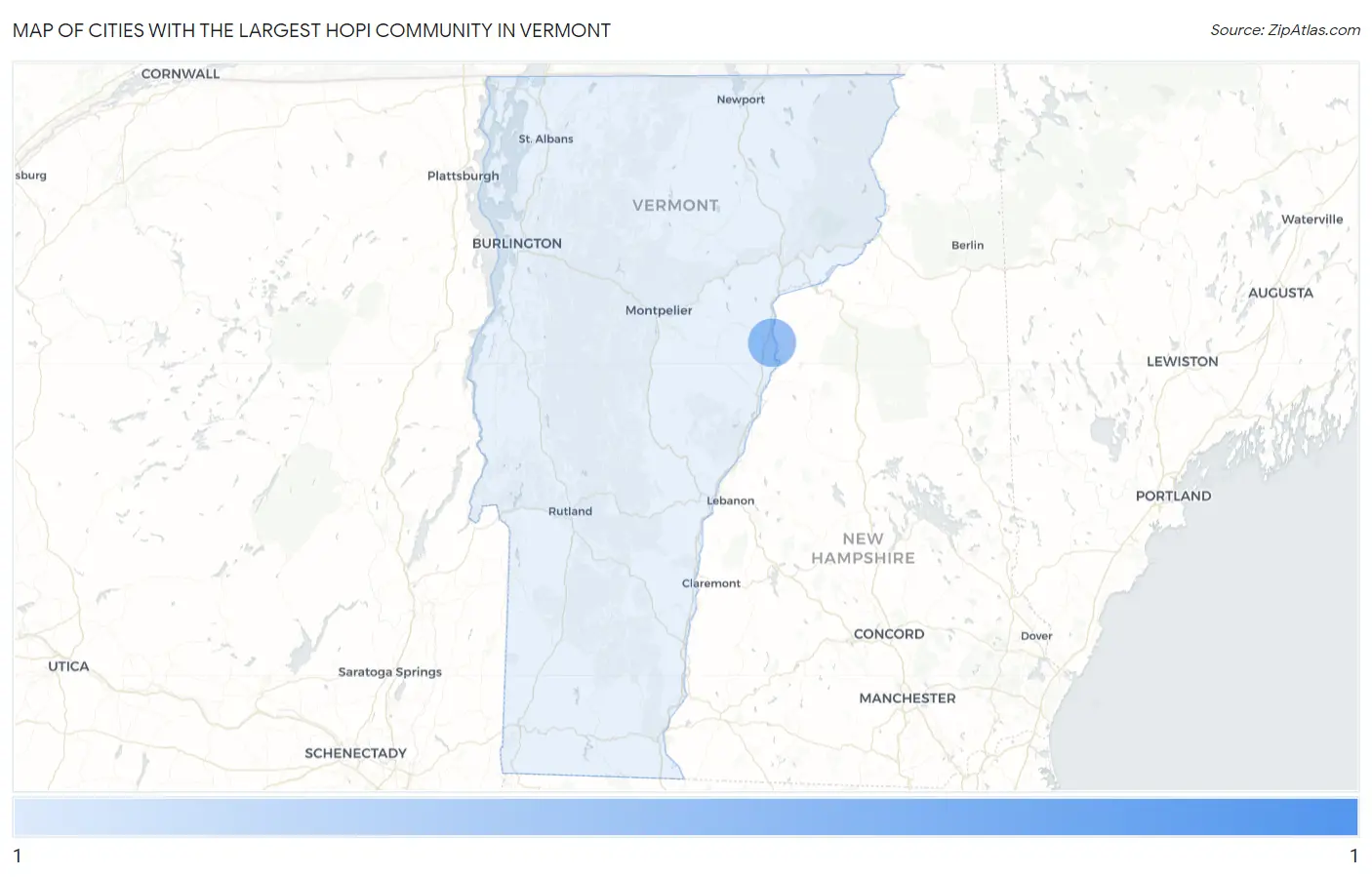 Cities with the Largest Hopi Community in Vermont Map
