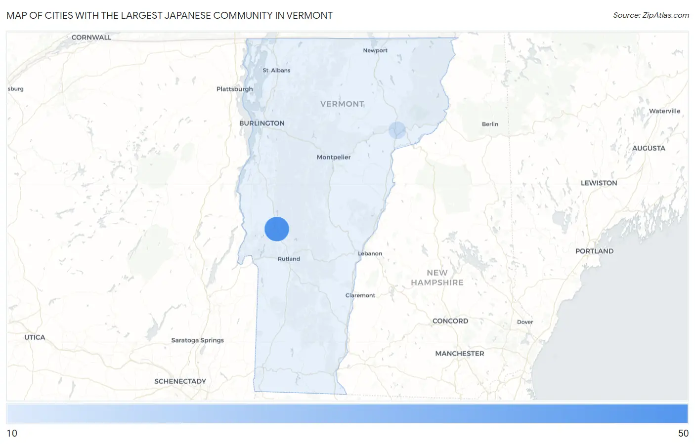 Cities with the Largest Japanese Community in Vermont Map