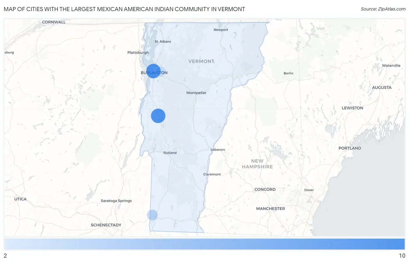 Cities with the Largest Mexican American Indian Community in Vermont Map