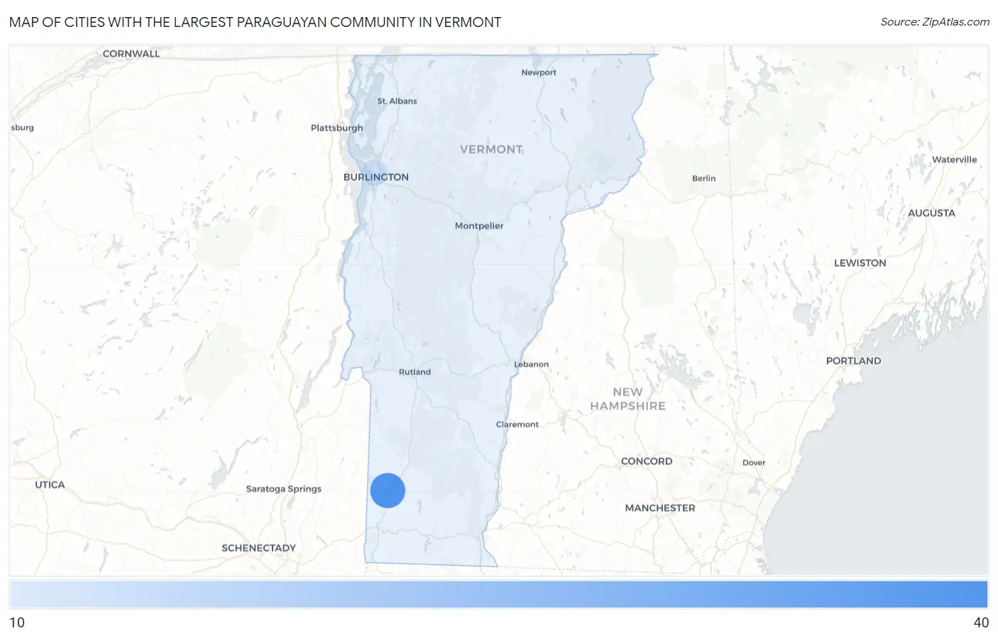 Cities with the Largest Paraguayan Community in Vermont Map