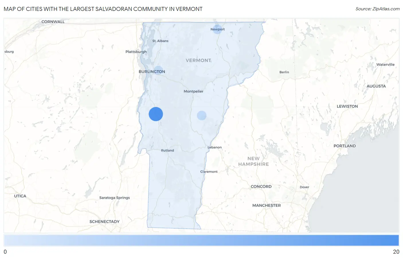 Cities with the Largest Salvadoran Community in Vermont Map