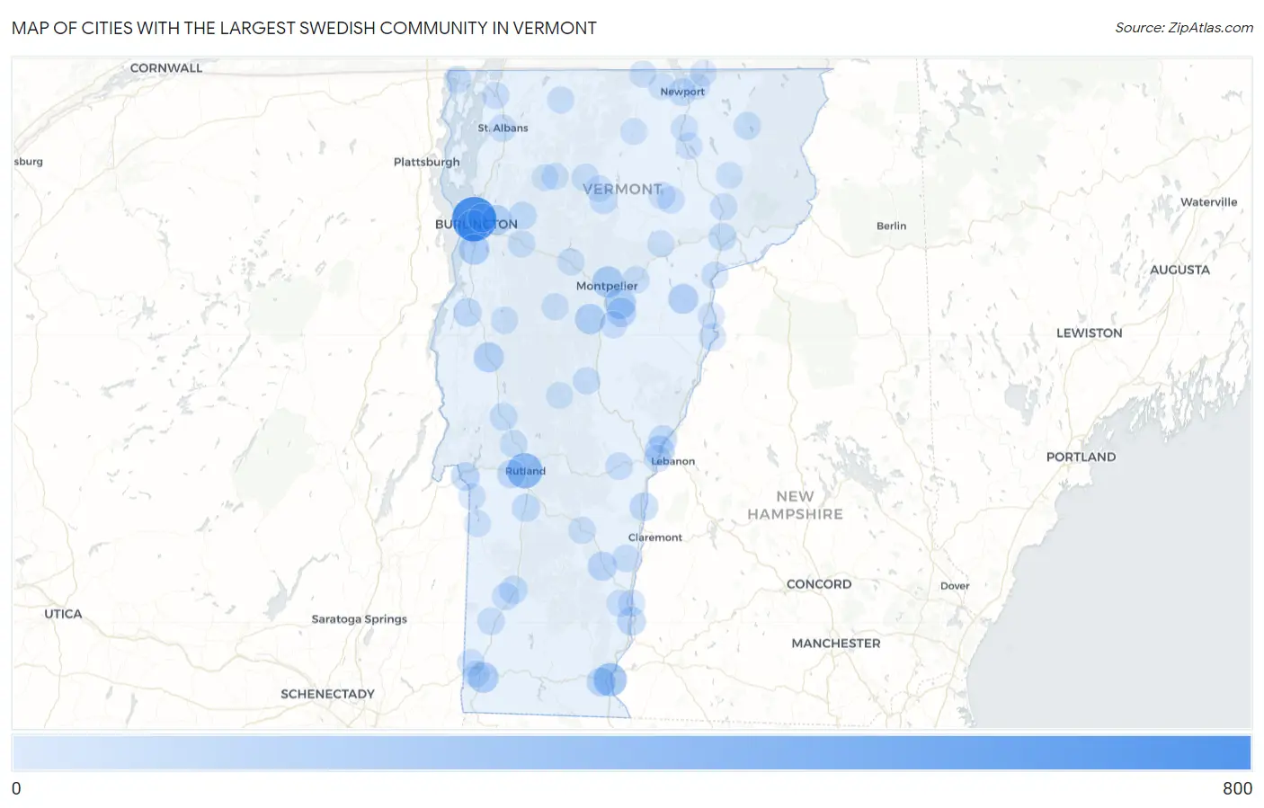Cities with the Largest Swedish Community in Vermont Map