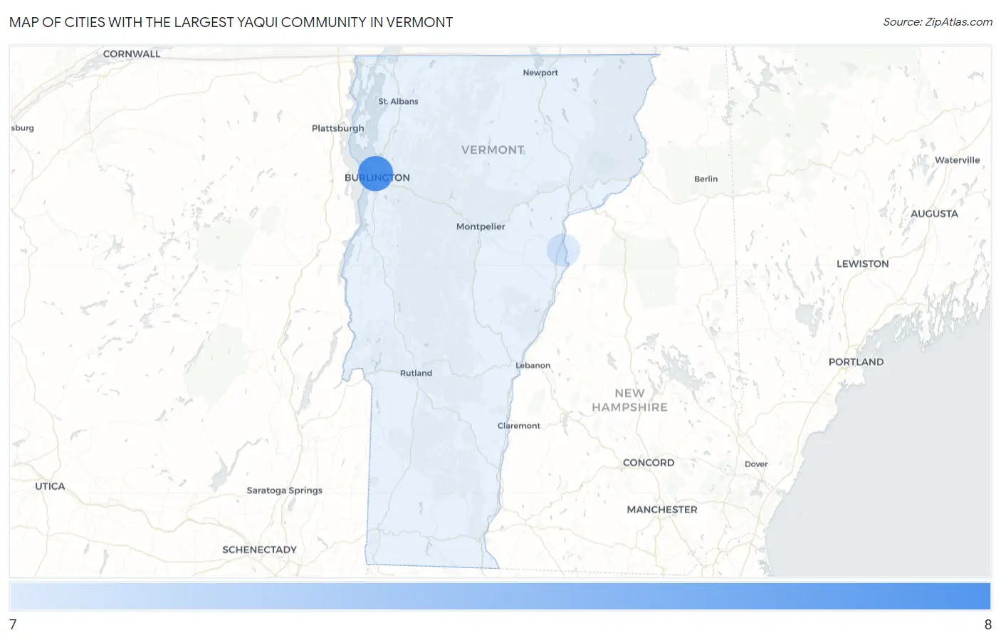 Cities with the Largest Yaqui Community in Vermont Map