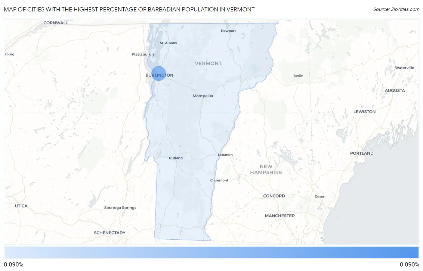 Cities with the Highest Percentage of Barbadian Population in Vermont Map