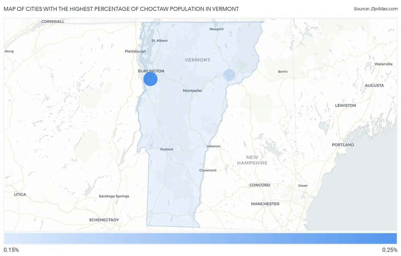 Cities with the Highest Percentage of Choctaw Population in Vermont Map